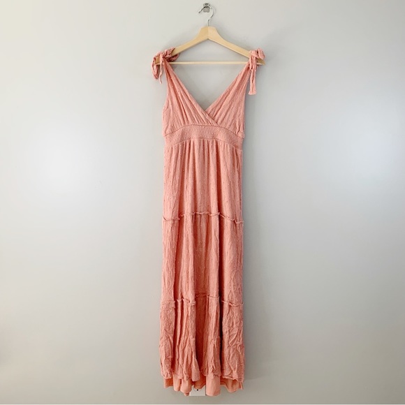 Lulus Sensationally Sweet Rusty Rose Tie-Strap Swiss Dot Maxi Dress Size Small S - Picture 2 of 10